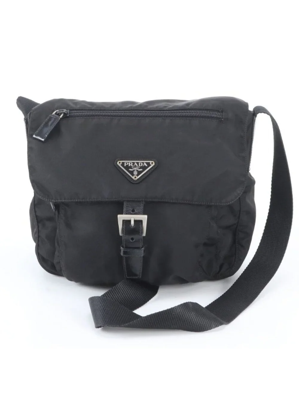 Prada Tessuto Nylon Triangle Logo Leather Shoulder Bag Messenger Business